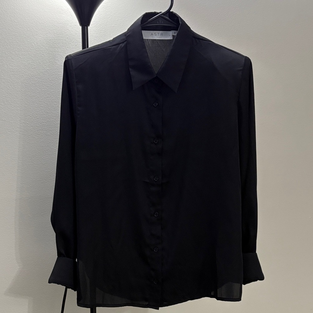 Astr Black Button-Down Sheer Long-Sleeve Top